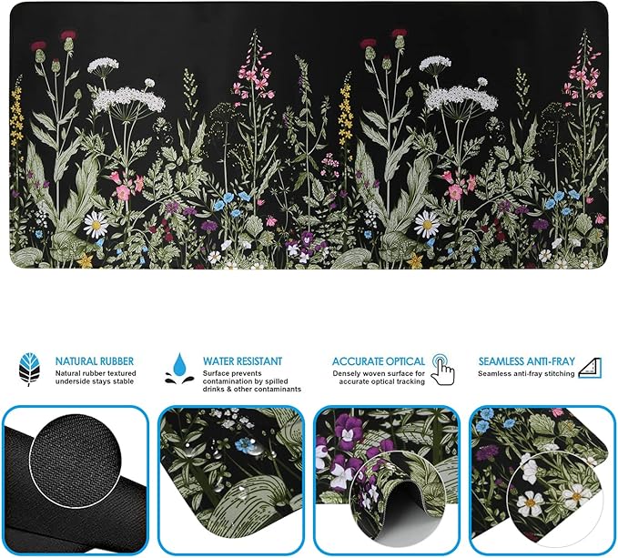 iCasso Large Mouse pad for Desk, Computer Desk Mat, 3Pcs XXL Keyboard and Mouse Pad + Keyboard Wrist Rest, Desk Matt for Desktop, Easy Typing Pain Relief Ultra Thick Mousepad Keyboard Mat(Weeds)