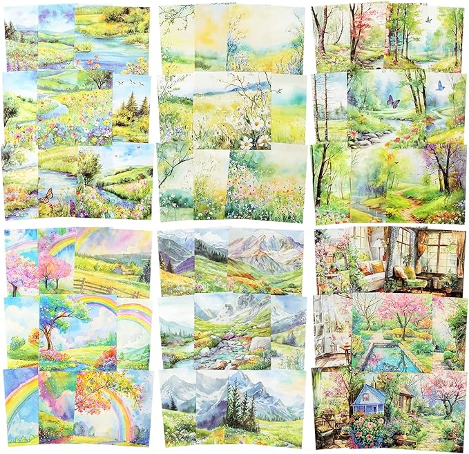 Spring Scenery Scrapbook Paper Set, 180 PCS Landscape Craft Paper Kit for Journaling, Scrapbooking, DIY Crafts, and Art Supplies