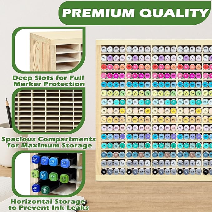 PROLEE Marker Storage Organizer for 360 Markers,Wooden Alcohol Marker Holder with 90 Slots,Markers Pens Pencils Art Supply Storage Rack for Desk Home Classroom Office Decor