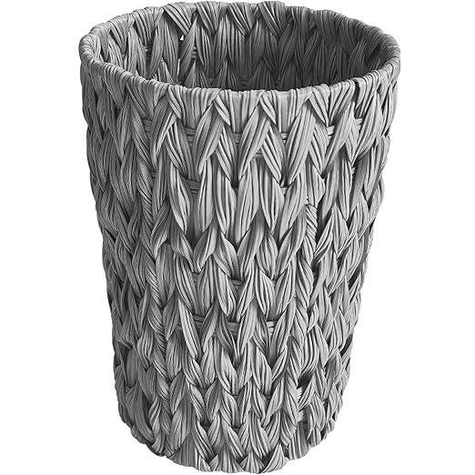 Endymion Grey Wicker Trash Can,Waterproof Wicker Waste Basket for Bathroom,Woven Waste Basket for Bedroom,2 Gallon Round