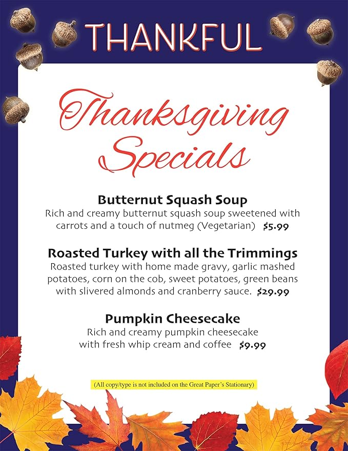 Great Papers! Thankful Holiday Stationery Letterhead, 8.5" x 11", 50 count (2021119)