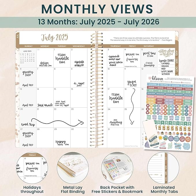 bloom daily planners 2025-2026 Academic Year Daily Planner (July 2025 - July 2026) - A5 Weekly & Monthly Calendar Agenda Organizer Book with Stickers - 5.5" x 8.25" - Moments of Grace