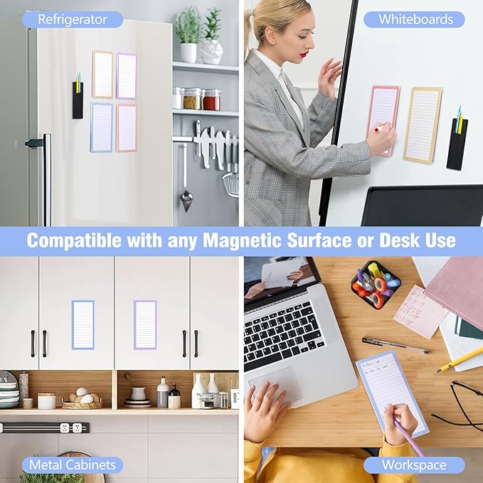 4 Pack Magnetic Note Pad for Fridge with Pen Holder, Totally 200 Sheets Magnetic To Do List, Grocery List, Shopping List, Memo Pads for Refrigerator（Light Color）