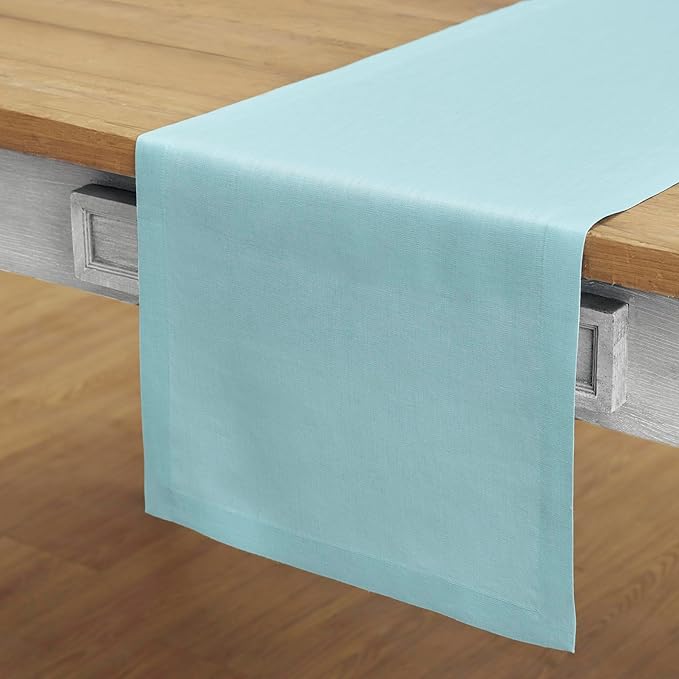 Solino Home Linen Aqua Blue Table Runner 108 Inches Long - 100% Pure Linen 14 x 108 Inch Table Runner for Dining - Fete