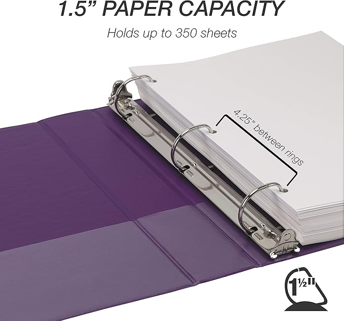 Samsill Durable 1.5 Inch Binder, Made in The USA, D Ring Binder, Customizable Clear View Cover, Plum Purple, Holds 350 Pages