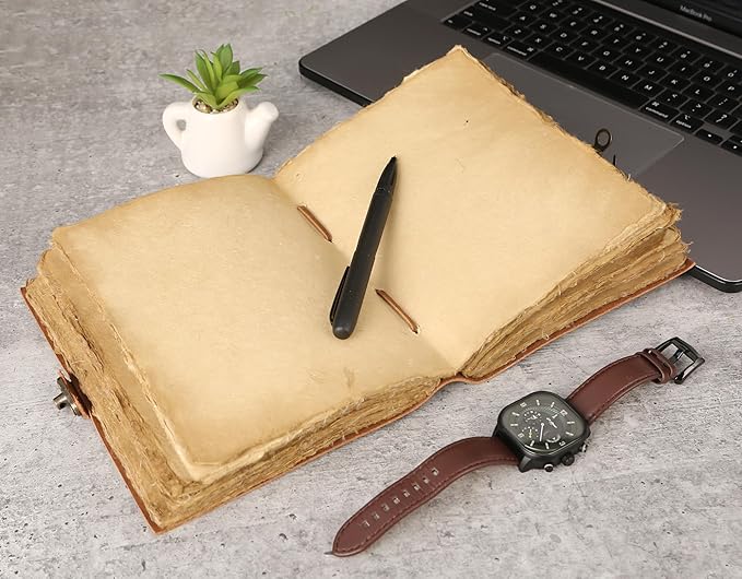 Vintage Leather Journal Handmade Buffalo Non-Refillable Deckle Edge Paper – Leather Bound Journal for Women Men Vintage C-Lock Closure Ideal for Writing & Travel for Artists