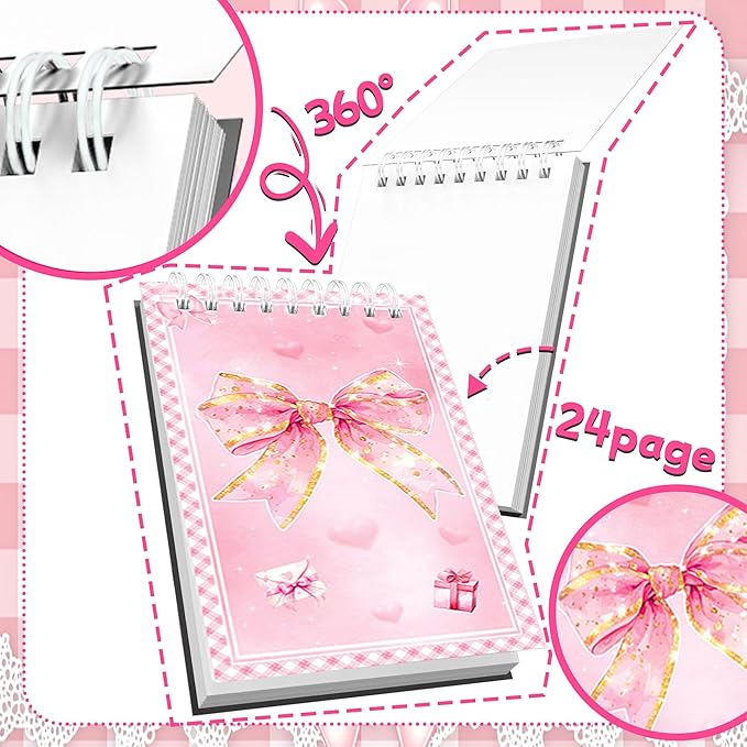 18 PCS Pink Bows Notebook Journal with Pen,Coquette Bow Pocket Notebook & Pen Set Include Ballpoint pen and Cute Small Notebook for Journaling Office Supplies