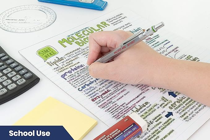 Pacific Arc Chromagraph Metal Mechanical Pencil .7 mm Silver Barrel Mechanical Pencil with Built In Lead Pencil Grade Indicator, Lead Pencil Holder for Drafting, Sketching, and Drawing