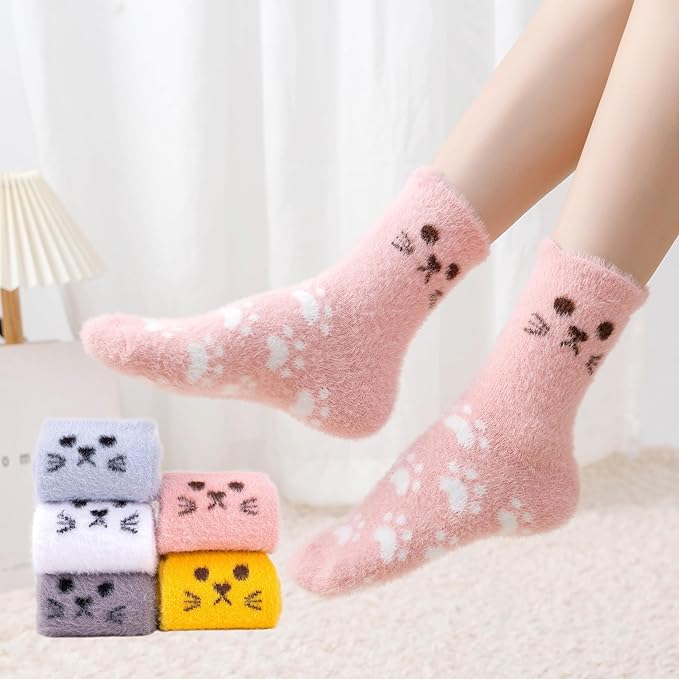 ICEIVY 5 Pair Fuzzy Cozy Socks for Women - Warm Comfy Soft Casual Home Sleep Winter Wool Socks - Gifts for Women
