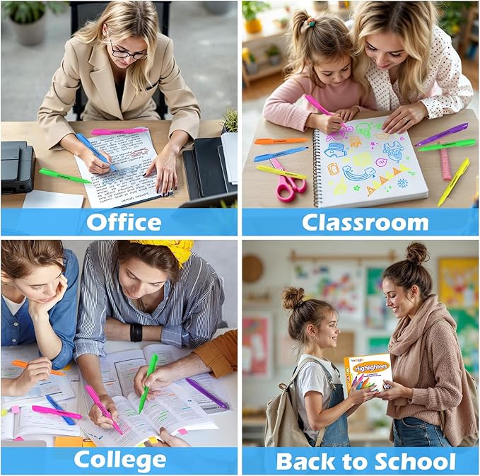 Highlighters Bulk, Chisel Tip Dry-Quickly Highlighter Markers, 60 Count-6 Assorted Colors Highlighters Bulk Pack for Adult Kids, Teachers Supplies for School, Classroom Must Have(Multicolour, 60)