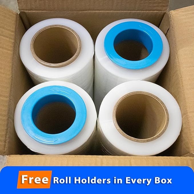 4 Rolls x 18" x 1500 FT x 80 Gauge Clear Non-Stretch Heavy Duty Plastic Stretch Wrap Shrink Film | Shipping Packaging Moving Packing Logistics | Thicker Extra Durable Film | Wrap Holder Included