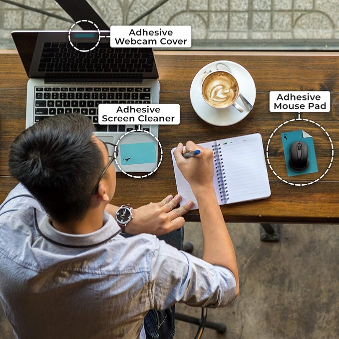 Mouse Pad Adhesive Bottom - Sticks to Any Surface - Portable - Webcam Covers and Screen Cleaner Included (2 Pack - Blue and Navy)