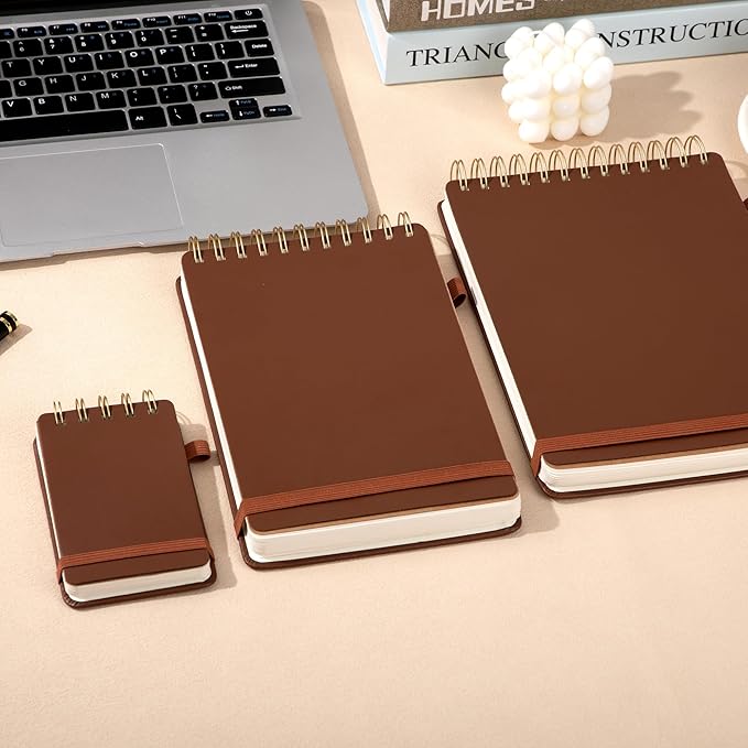 Yoment Small Notebooks 3x5 Leather Pocket Notepad 150 Pages Mini Top Spiral Notebook, 100 GSM Thick Paper, Memo Note Pads for Work School Nursing, Brown