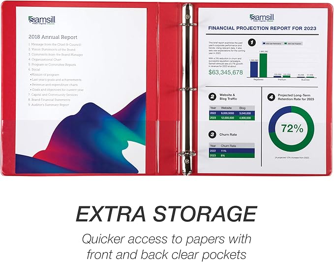 Samsill Durable 1 Inch Binder, Made in the USA, Round Ring Customizable Clear View Binder, Red, 4 Pack (MP48433)