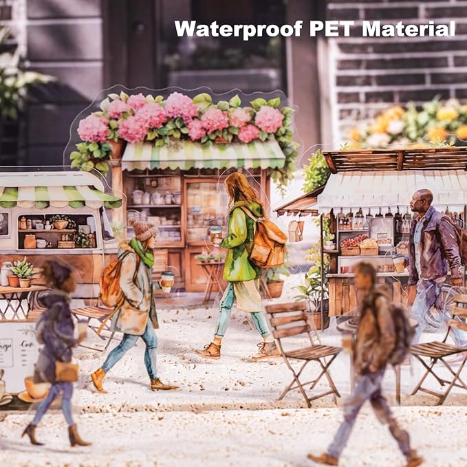 90Pcs Coffee Market PET Stickers, Vintage Coffee Truck Stickers for Scrapbooking Journaling Waterproof Crafts Supplies