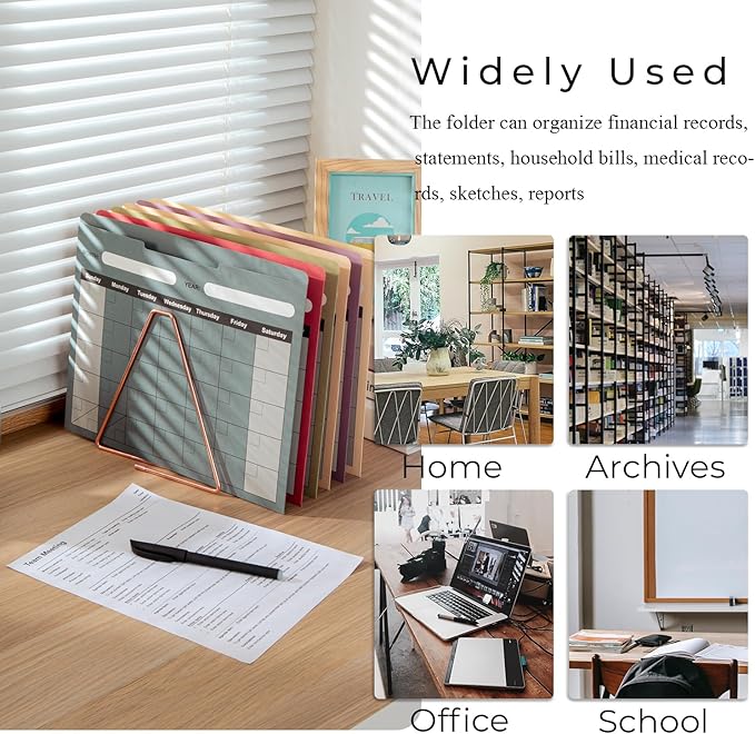 Y YOMA 6 Pack File Folder Jackets Letter Size Paper Pocket File Folder with Reinforced Straight-Cut Tab Pre-Printed Job Folders No Expansion Organizer for Office, Assorted Colors, Calendar Design