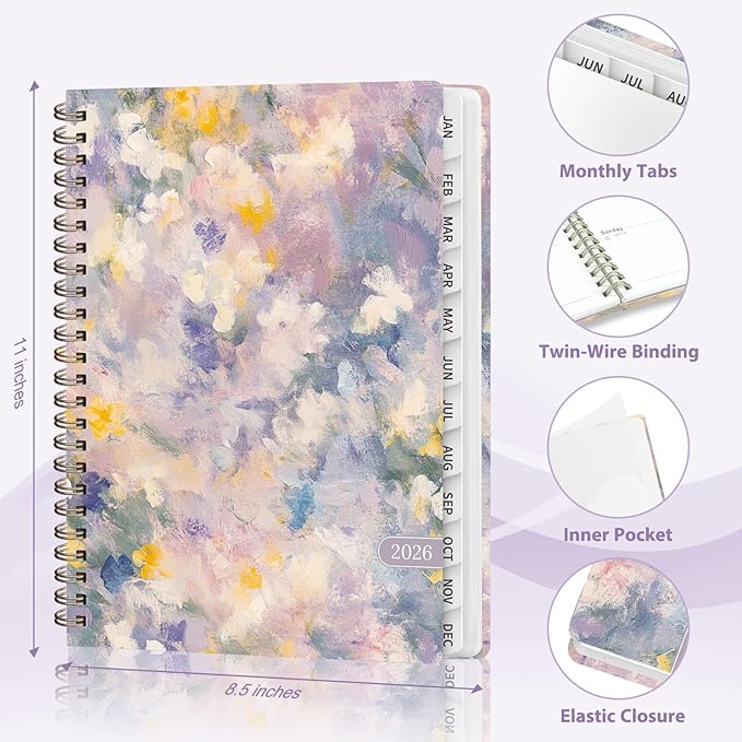 2026 Planner, Weekly and Monthly Calendar Agenda Book, Jan 2026 - Dec 2026, Hardcover Planning Academic Planner for Office School Supplies and Desk Accessories - Letter Size (8.5'' x 11'')