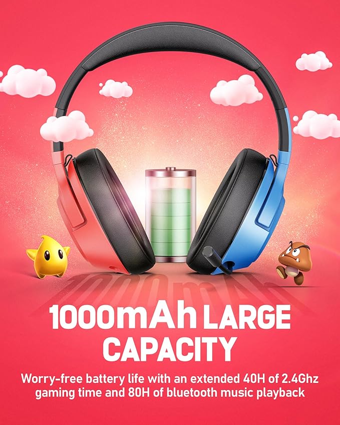 CG-01 2.4Ghz Wireless Gaming Headset for Nintendo Switch丨OLED丨Lite, Bluetooth 5.4 Gaming Headphones with Noise Cancelling Microphone, 40Hr Battery, USB & Type-C Connector for PS5, PS4, PC, Laptop, Mac