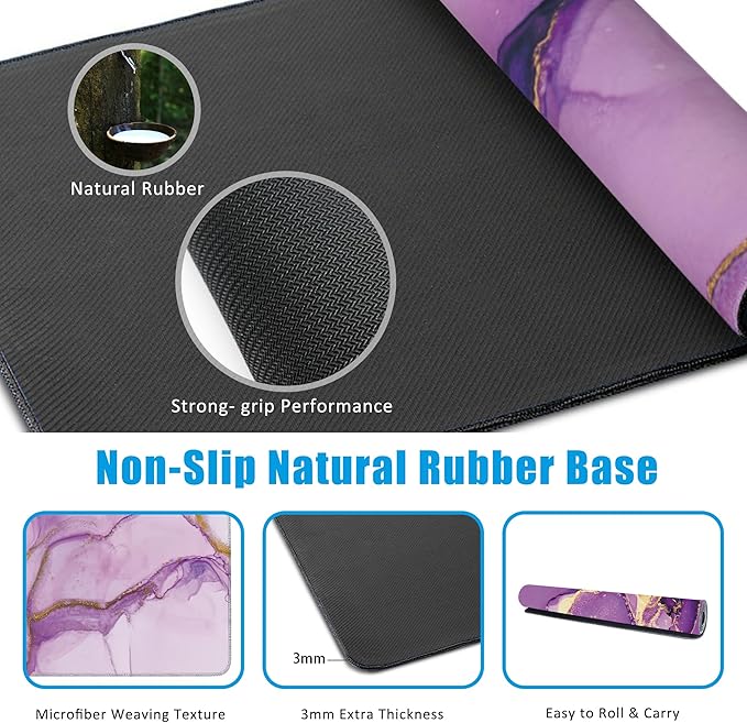 Mouse Pad,Purple Marble Desk Mat for Desktop,Desk Pad with Non-Slip Base and Stitched Edge,Extended Mousepad for Office and Home 35.4X15.7 Inch