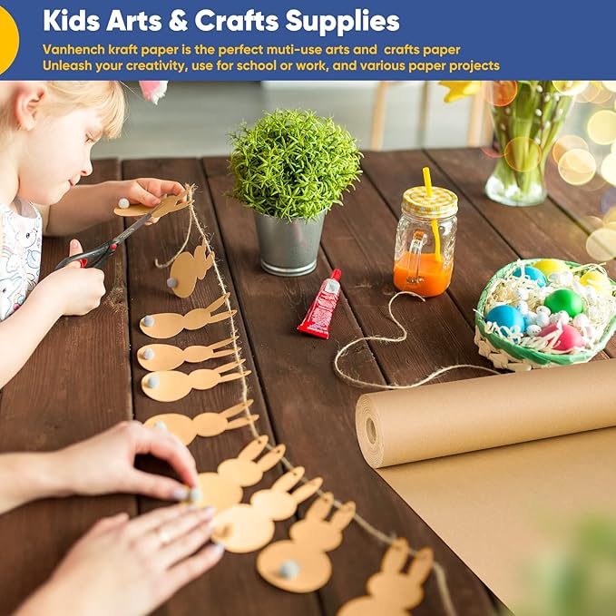 Vanhench Brown Wrapping Paper, Craft Kraft Paper 17.5"x 1200"(100') for Gift Wrapping Bulletin Board Arts & Crafts, Bouquet Flower Table Covering Poster Packing Shipping Christmas Supplies 70GSM 50LB