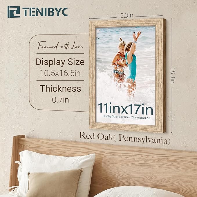 11x17 Oak Poster Frame 3 Pack with HD Glass, Natural Solid Wood Picture Frame, Wall Gallery Frame