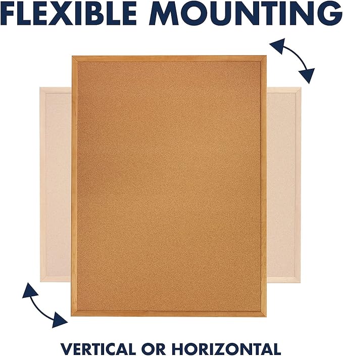 Quartet Cork Board, Bulletin Board, 3' x 1' Corkboard, Oak Finish Frame (300)