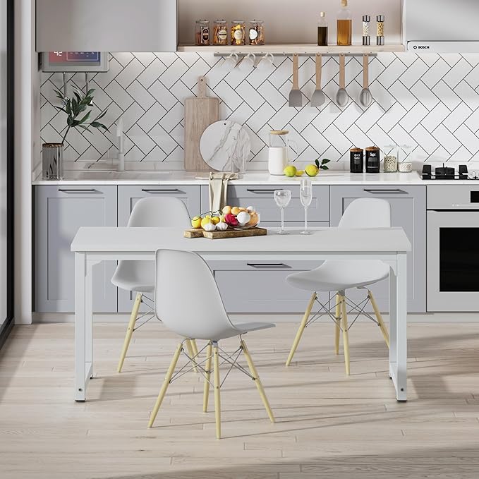 NSdirect Large Office Desk for Home Office, Large 63” Computer Desk Table, Wide Writing Study Desk for 2 Person, Metal Sturdy Frame Thicker Steel Legs,Warm White