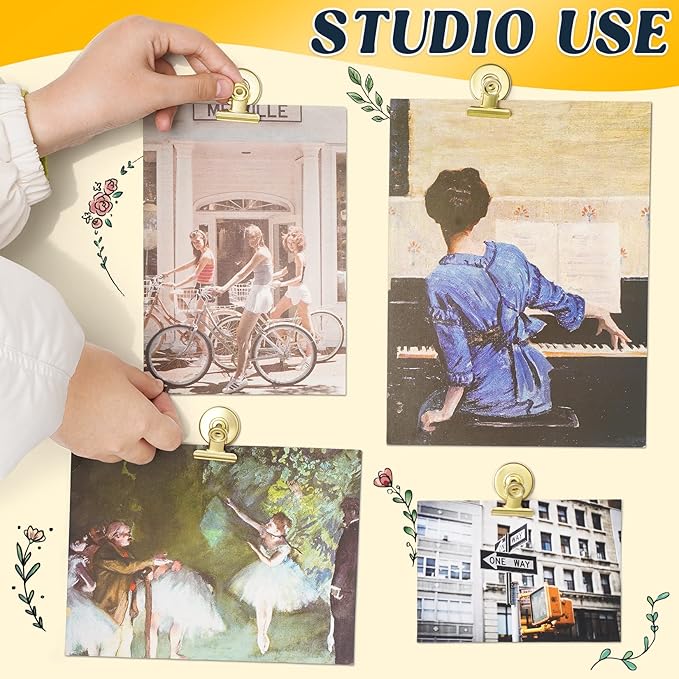 Grtard 6 Pack Magnetic Clips Heavy Duty, Magnet Clips for Fridge, Refrigerator Magnets, Strong Magnetic Clip,Scratch Free Magnets with Clip for Refrigerator, Whiteboard, Classroom, Locker(Gold)