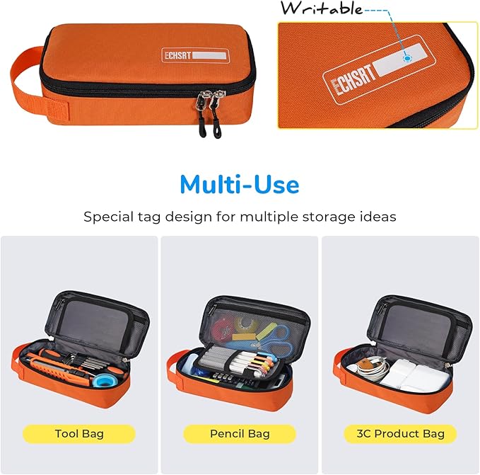 ECHSRT Pencil Case for Men Women, Large Pen Bag for Adults, Portable Pencil Pouch Aesthetic with Handle, Zipper Cases for Office Organizer Orange
