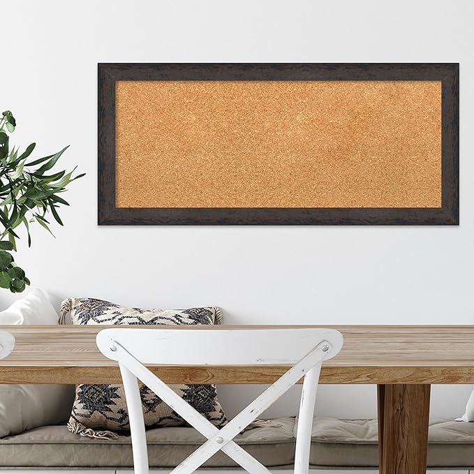 Amanti Art Natural Cork Board for Wall, 15x33 Vision Board with Black Wood Frame, Medium Corkboard Office Decor for Home Organization, Modern Contemporary Corkboard Pinboard to display items for home