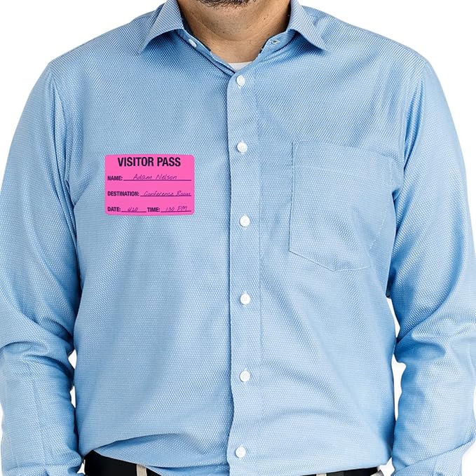 Fluorescent Pink Visitor Pass Stickers / 500 Hot Pink Name ID Guest Labels / 2" x 3" Safety Identification Badge Stickers/Made in The USA