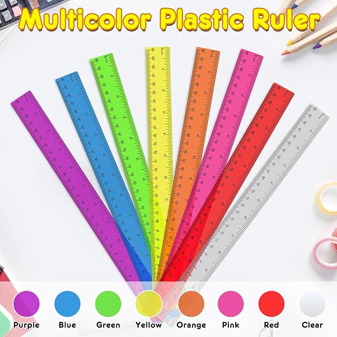 32 Pcs Clear Plastic Ruler 12 Inch, Rulers Bulk for Classroom, Transparent Assorted Color Bulk Rulers with Millimeter and Inches, Kids Ruler for School, Ideal Back to School Office Home Supplies