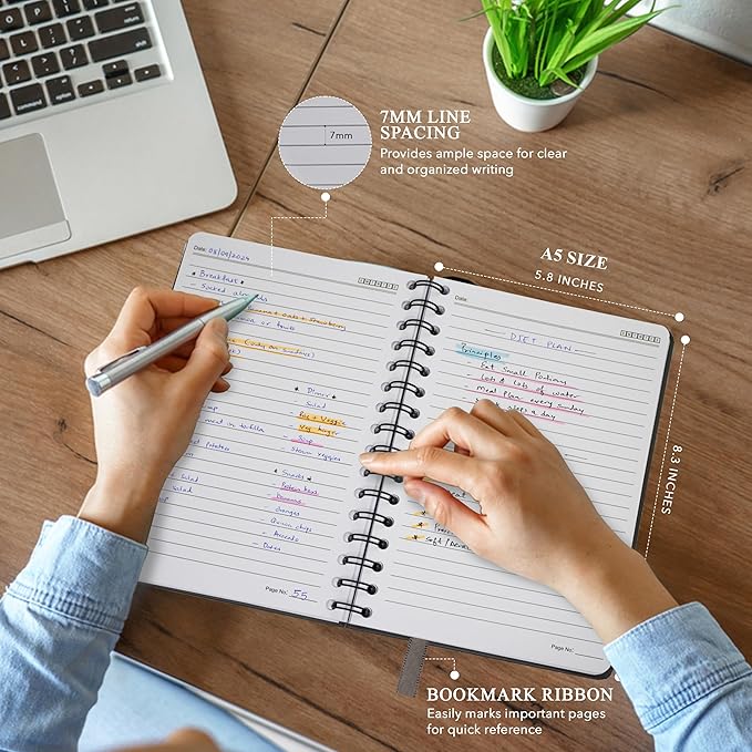 Lined Spiral Journal Notebook For Women & Men - Hardcover A5 Journal 170 Pages, Notebook for Work & Note Taking College Ruled Notebook - Beige