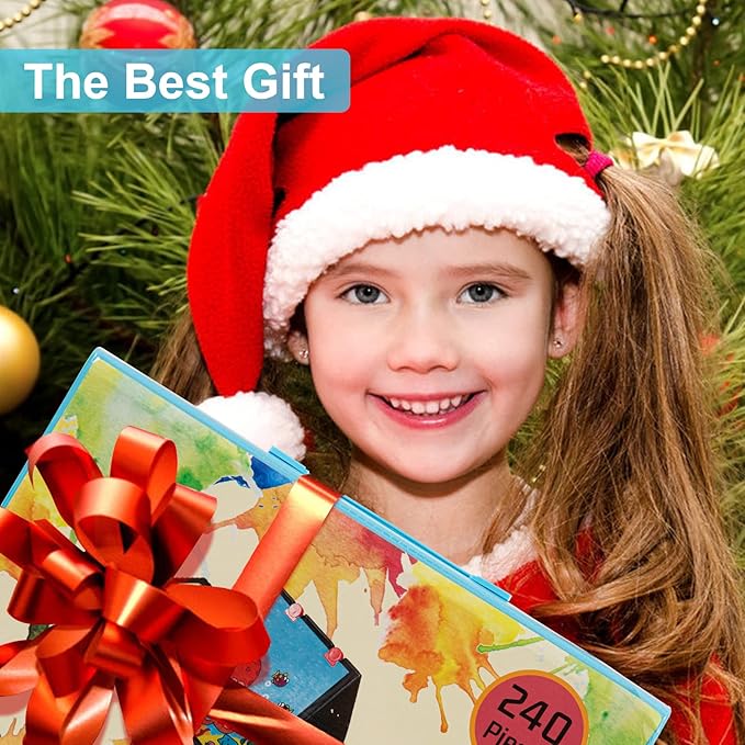 VigorFun Art Supplies, 240-Piece Drawing Art Kit, Gifts Art Set Case with Double Sided Trifold Easel, Includes Oil Pastels, Crayons, Colored Pencils, Watercolor Cakes, Sketch Pad (Blue)