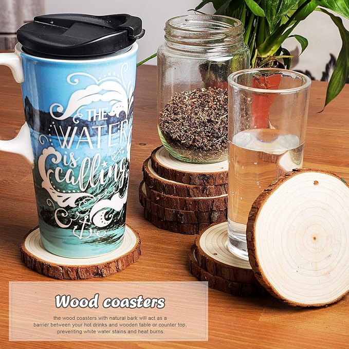 5ARTH Natural Wood Slices - 30 Pcs 3.1-3.5 inches Craft Unfinished Wood kit Predrilled with Hole Wooden Circles for Arts Wood Slices Christmas Ornaments DIY Crafts