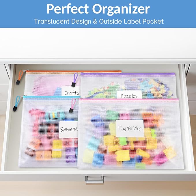 Sooez 24 Pack Super Large Mesh Zipper Pouch Bags, B4 (15.6×11.2 in) Pencil Pouch Bulk with Label Pocket, Waterproof Organizers for Board Game Storage, File Bags for School, Travel & Office, 12 Colors