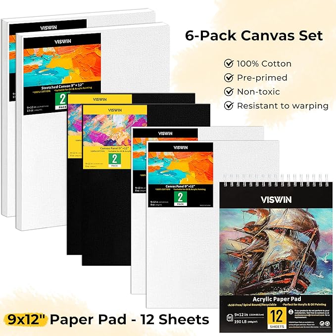 VISWIN 51 Pcs Acrylic Paint Set with Tabletop Easel, Painting Kit with 12 Acrylic Paints, Canvases, Brushes, Palette, Paper Pad, Art Supplies, Ideal Gift for Adults, Kids, Artists, Students