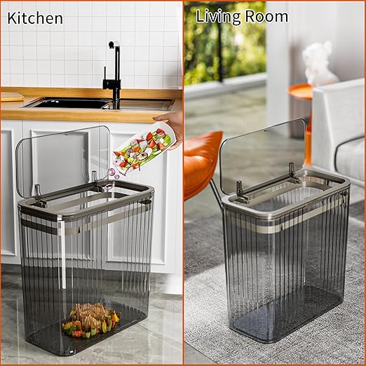 Bathroom Trash Can with Lid, 3.5 Gallon/15 Liter Small Wastebasket with Press Top Lid, Plastic Garbage Can with Pop-Up Lids, Slim Trash Bin Clear Garbage Container Bin for Bathroom, Kitchens