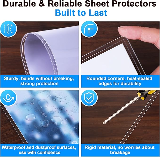 Ndsox 5 Pack 9" x 12" Rigid Print Protectors Clear Hard Plastic Sheet Protectors Top-Loading Photo Posters Sleeves Heavy Duty No-Hole Rigid Menu Holders for Artworks, Prints, Photographs, Documents