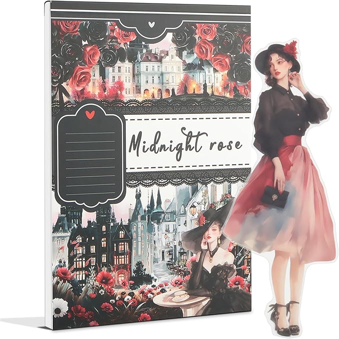 Snycler Midnight Rose Theme Sticker Scrapbooking Supplies for Junk Journal, 20 Sheets PET Stickers - Vintage Journaling Stickers, Ephemera Sticker Book Pre Cut, Planner, Junk Journal Supplies