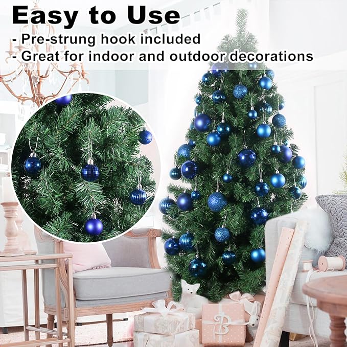 Royal Blue 1.6" Small Christmas Balls Christmas Tree Decoration Ornaments Shatterproof Hanging Balls for Birthday Halloween Holiday Wedding Decorations Set of 12pcs