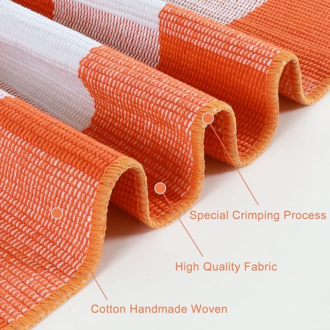 KIMODE Halloween Door Mat Outdoor 27.5"x43", Fall Decor Buffalo Plaid Outdoor Rug,Farmhouse Checkered Layered Welcome Door Mat for Entryway,Halloween Front Porch Decor,Orange and White