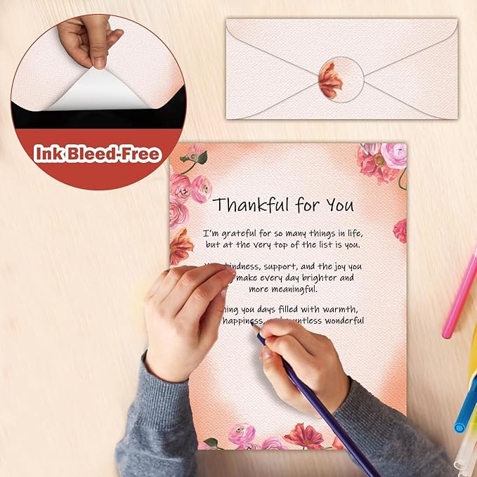 250Pcs Watercolor Stationery Paper and Envelope Set with 100 Letterhead Papers and 50 Envelopes, 10 Design for Letter Writing,Invitations Computer Holidays Party Notes, 8.5x11 Inch-Floral