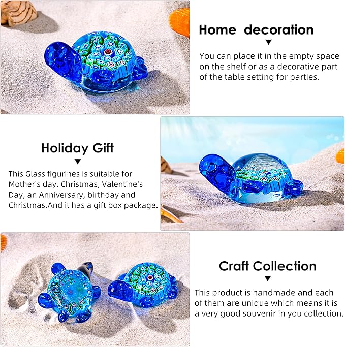 Hand Blown Glass Sea Turtle Figurine Paperweight,Sea Animal Ornament for Home Decor,Sea Animals Collection for Birthday Gift,Glass Tortoise Sculpture
