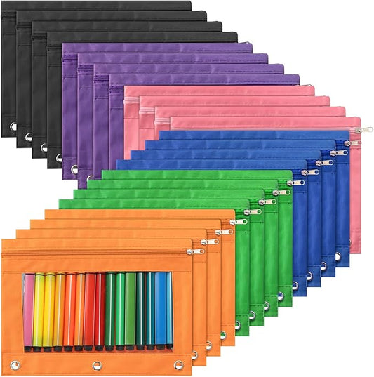 Marspark 48 PCS Pouch Bag for 3 Ring Binder - Bulk Zipper Pencil Binder Pouches with Clear Window for School Office Utensils Storage Supplies(Multicolor)