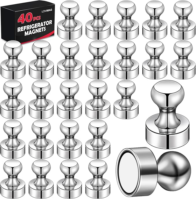 LOVIMAG Magnets for Whiteboard, 40pcs Strong Refrigerator Magnets, Neodymium Fridge Magnet,Small Push Pin Magnets for Whiteboard, Fridge, Office, Classroom and Map Magnets