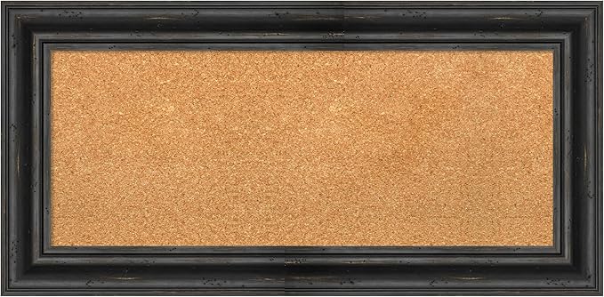 Amanti Art Natural Cork Board for Wall, 17x35 Vision Board with Black Wood Frame, Medium Corkboard Office Decor for Home Organization, Country Rustic Corkboard Pinboard to Display Items for Home
