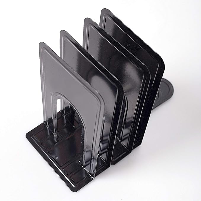 8 Pairs 16 Pieces 8.3 x 5.1 x 6.5 Inch Metal Bookends, KINJOEK Heavy Duty Book Support with Anti Slip Pads for Books, Magazines, DVDs, Perfect for Home, Office, School, Library, Black
