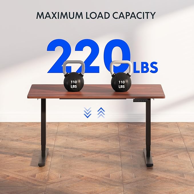 FLEXISPOT E6 Essential 3 Stages Dual Motor Electric Standing Desk 48x30 Inch Whole-Piece Board Height Adjustable Electric Sit Stand Desk(Black Frame + Mahogany Desktop, 2 Packages)