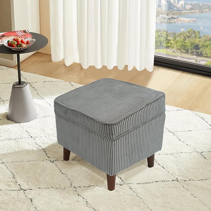 Storage Ottoman with Adjustable Lid, Soft Step Stool, Footrest and Seat, Ottoman Foot Rest for Living Room, Bedroom, Dorm, Light Gray